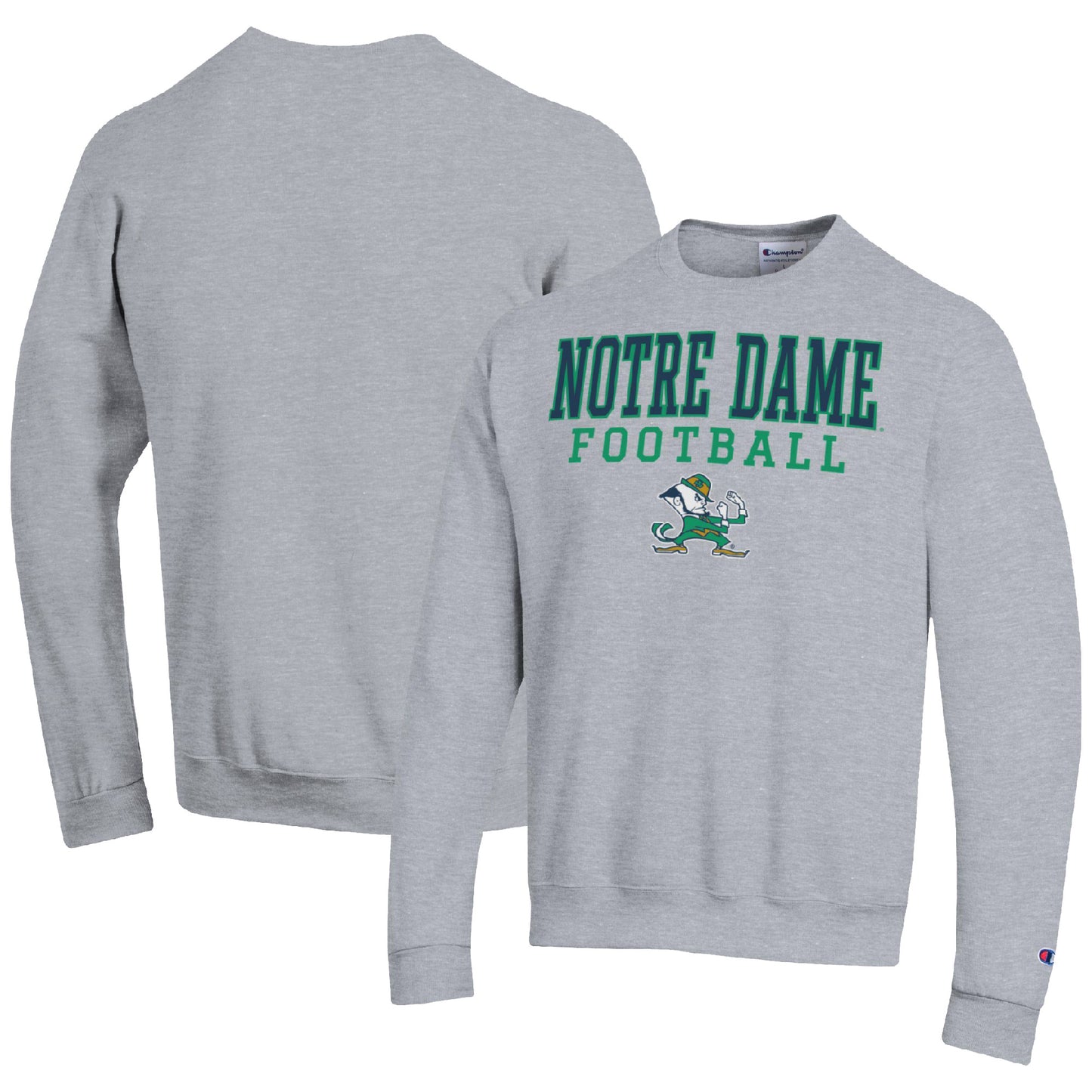 Men's Champion Heather Gray Notre Dame Fighting Irish Football Stacked Pullover Sweatshirt