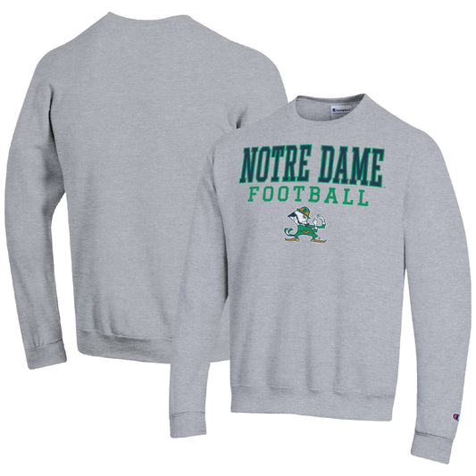 Men's Champion Heather Gray Notre Dame Fighting Irish Football Stacked Pullover Sweatshirt