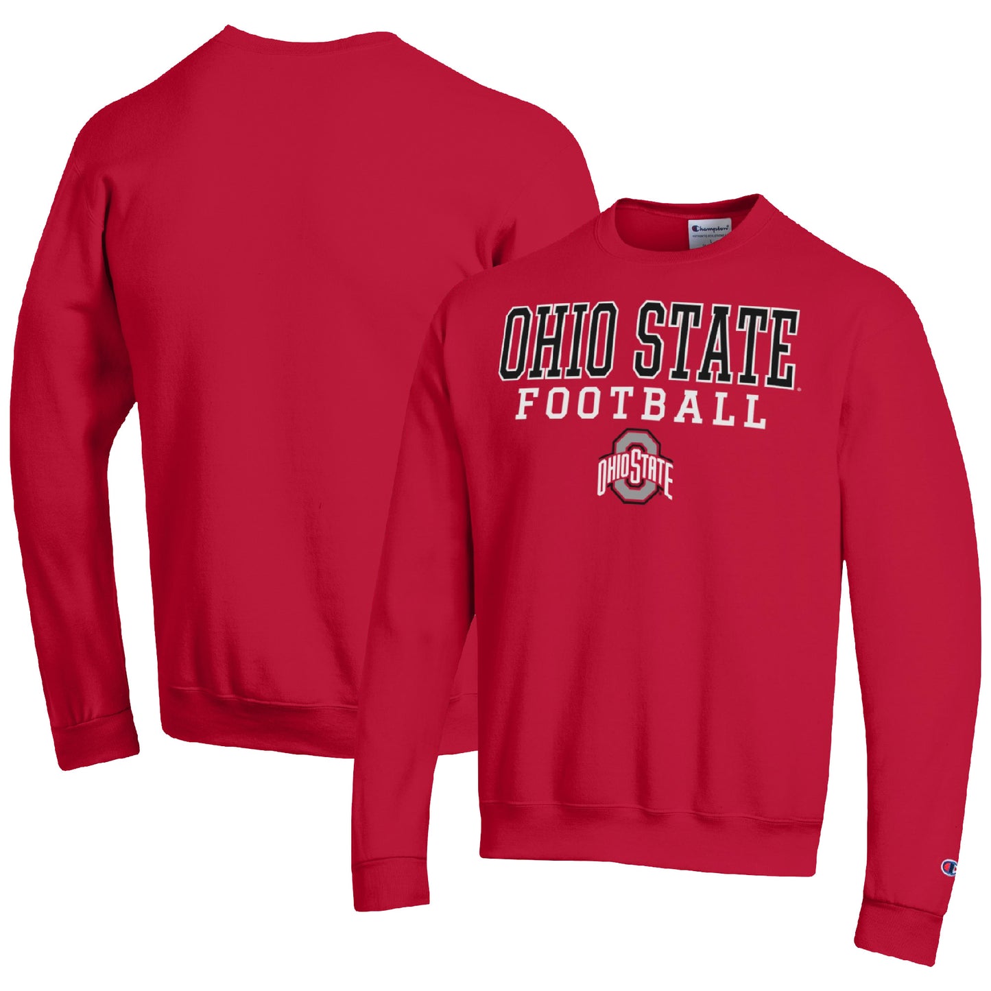 Men's Champion Scarlet Ohio State Buckeyes Football Stacked Pullover Sweatshirt