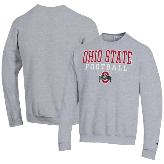 Men's Champion Heather Gray Ohio State Buckeyes Football Stacked Pullover Sweatshirt