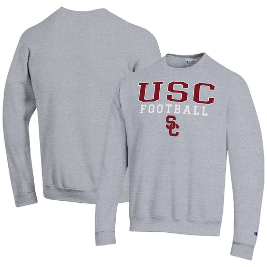 Men's Champion Heather Gray USC Trojans Football Stacked Pullover Sweatshirt