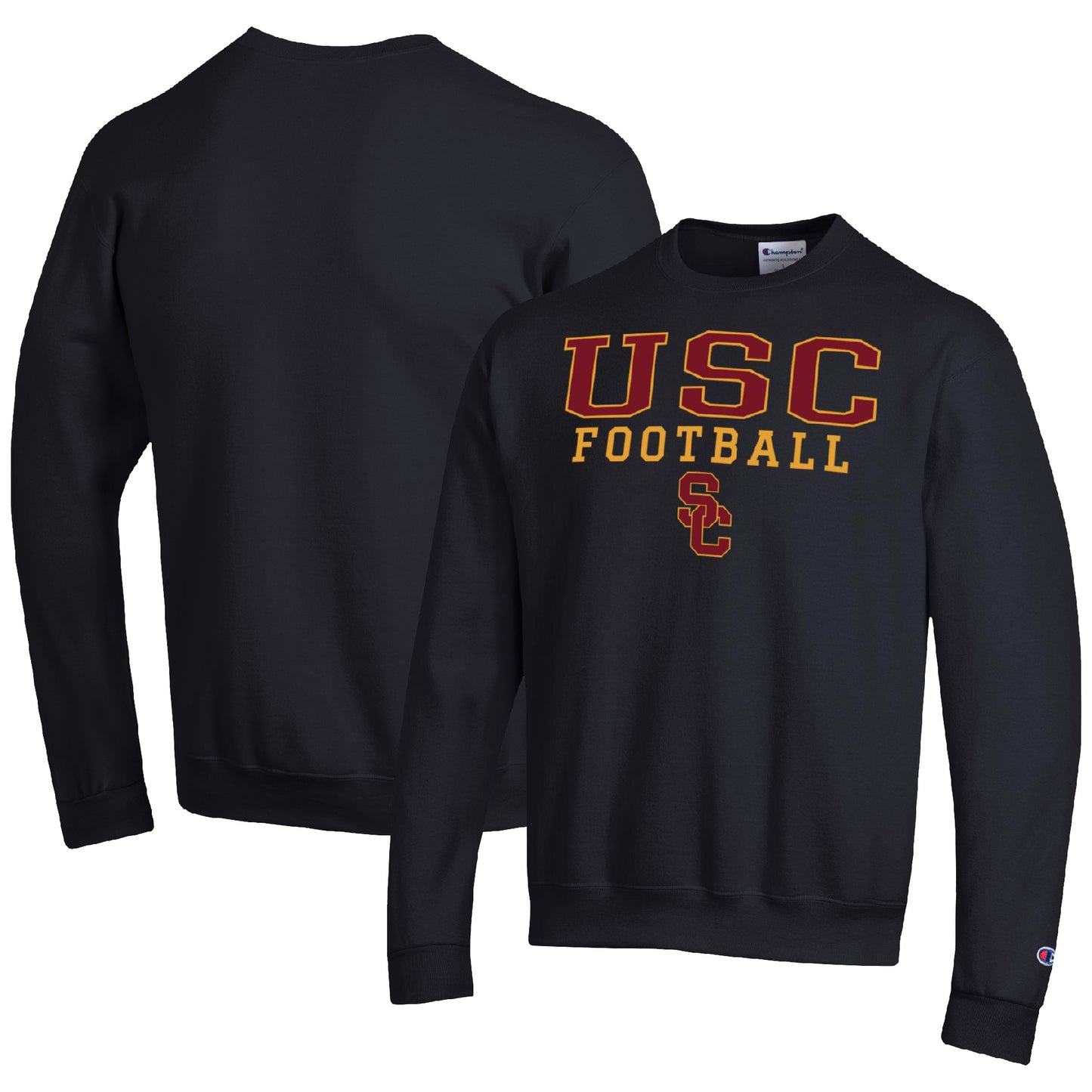 Men's Champion Black USC Trojans Football Stacked Pullover Sweatshirt