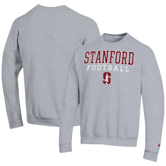 Men's Champion Heather Gray Stanford Cardinal Football Stacked Pullover Sweatshirt