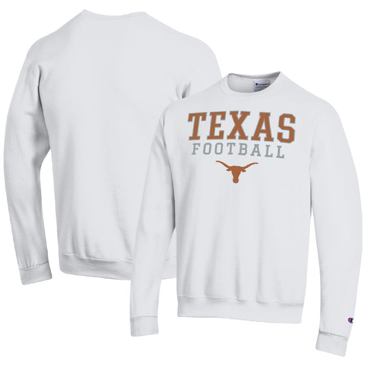 Men's Champion White Texas Longhorns Football Stacked Pullover Sweatshirt