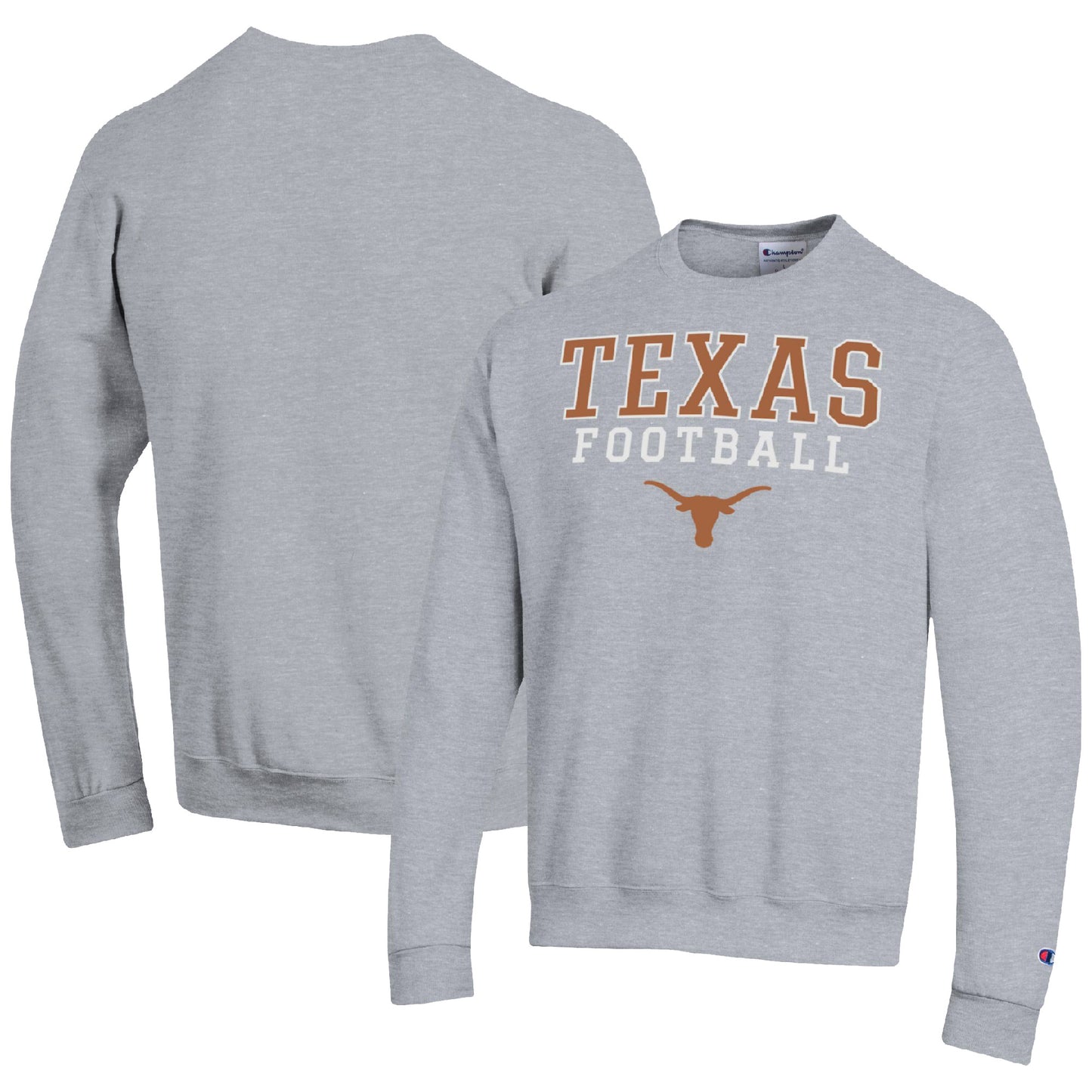 Men's Champion Heather Gray Texas Longhorns Football Stacked Pullover Sweatshirt