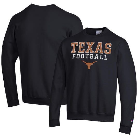 Men's Champion Black Texas Longhorns Football Stacked Pullover Sweatshirt