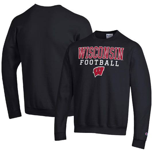 Men's Champion Black Wisconsin Badgers Football Stacked Pullover Sweatshirt