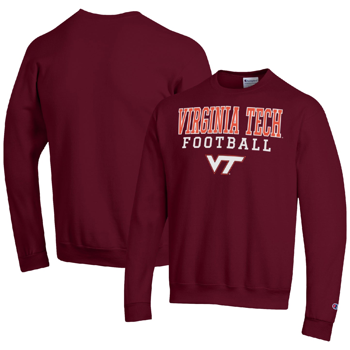 Men's Champion Maroon Virginia Tech Hokies Football Stacked Pullover Sweatshirt