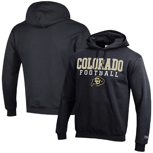 Men's Champion Black Colorado Buffaloes Football Stack Pullover Hoodie