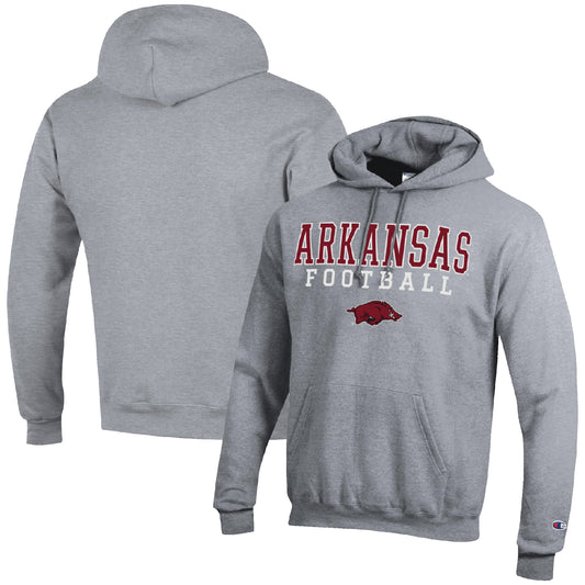 Men's Champion Heather Gray Arkansas Razorbacks Football Stack Pullover Hoodie