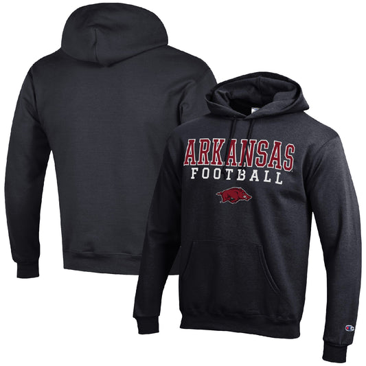 Men's Champion Black Arkansas Razorbacks Football Stack Pullover Hoodie