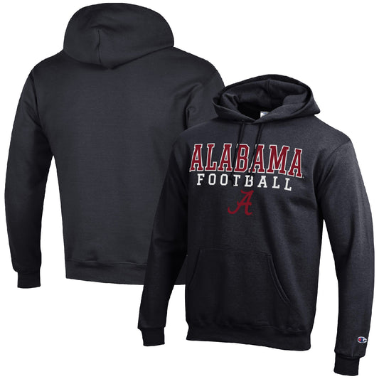 Men's Champion Black Alabama Crimson Tide Football Stack Pullover Hoodie