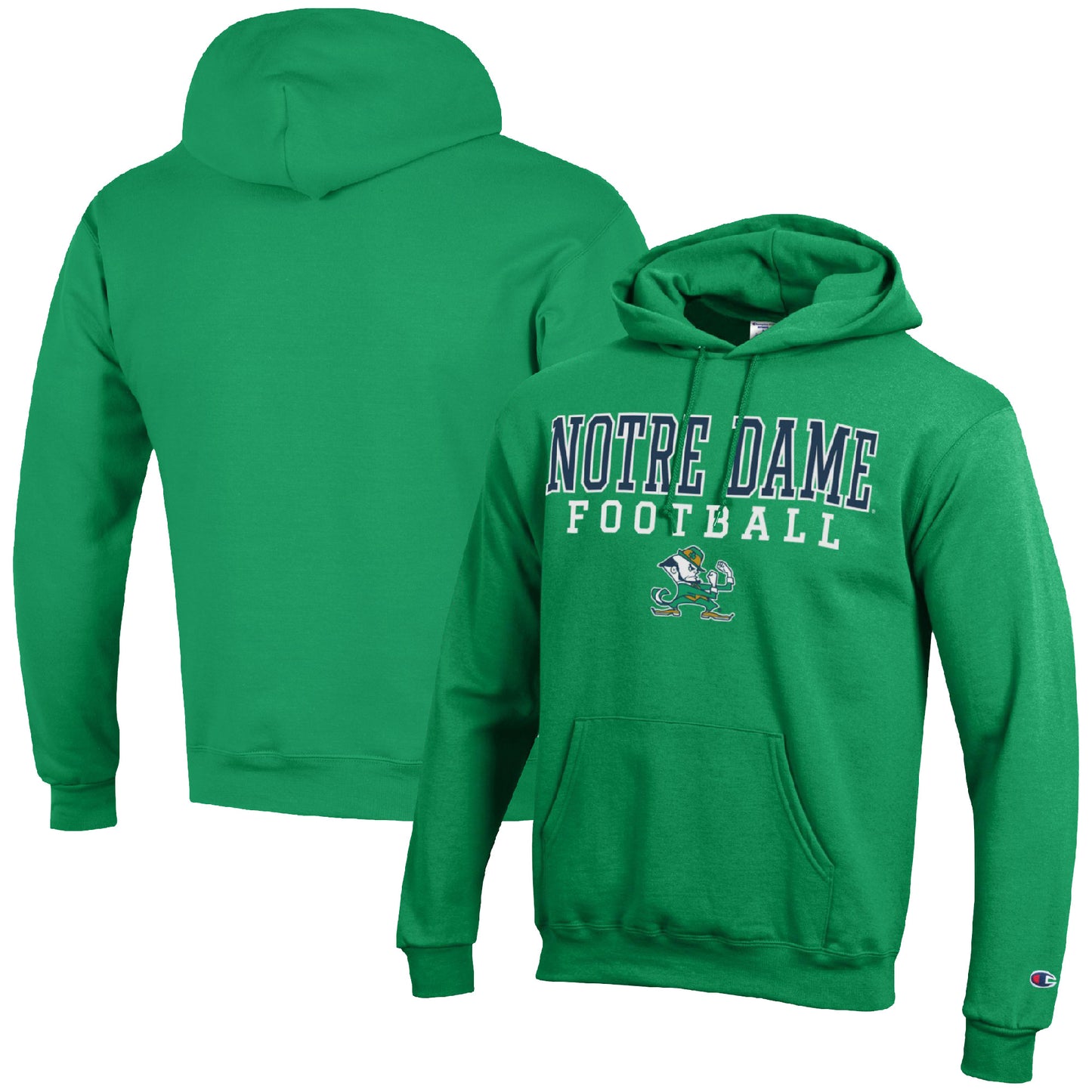 Men's Champion Green Notre Dame Fighting Irish Football Stack Pullover Hoodie