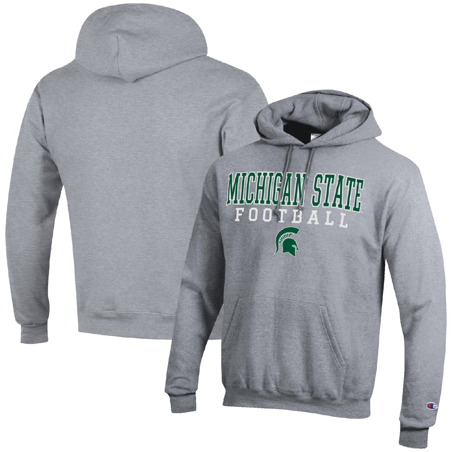 Men's Champion Heather Gray Michigan State Spartans Football Stack Pullover Hoodie