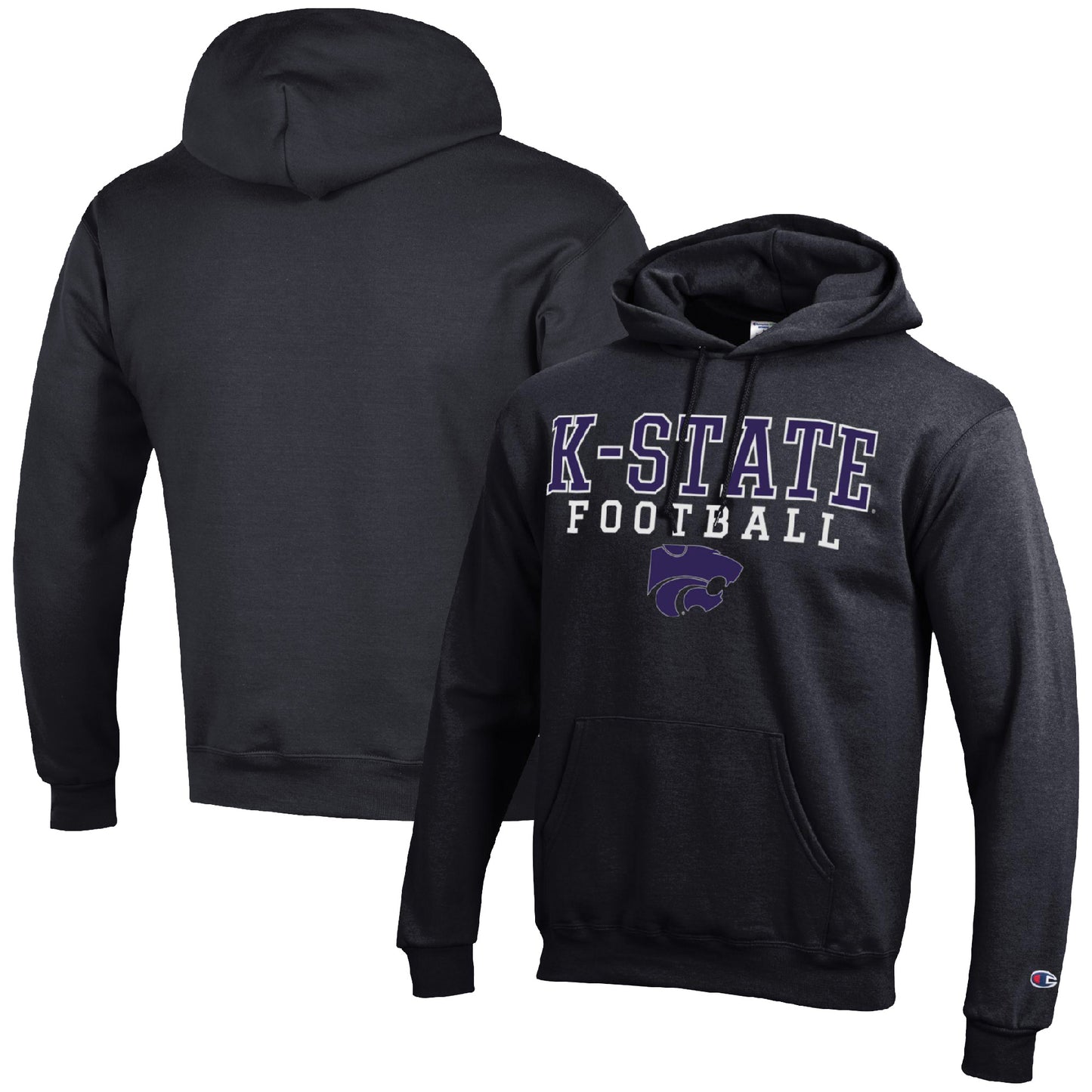 Men's Champion Black Kansas State Wildcats Football Stack Pullover Hoodie