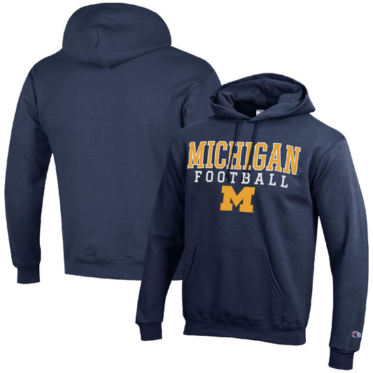 Men's Champion Navy Michigan Wolverines Football Stack Pullover Hoodie