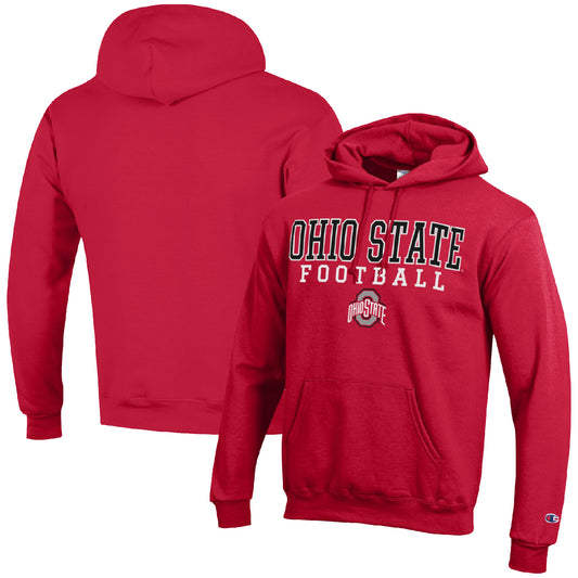 Men's Champion Scarlet Ohio State Buckeyes Football Stack Pullover Hoodie