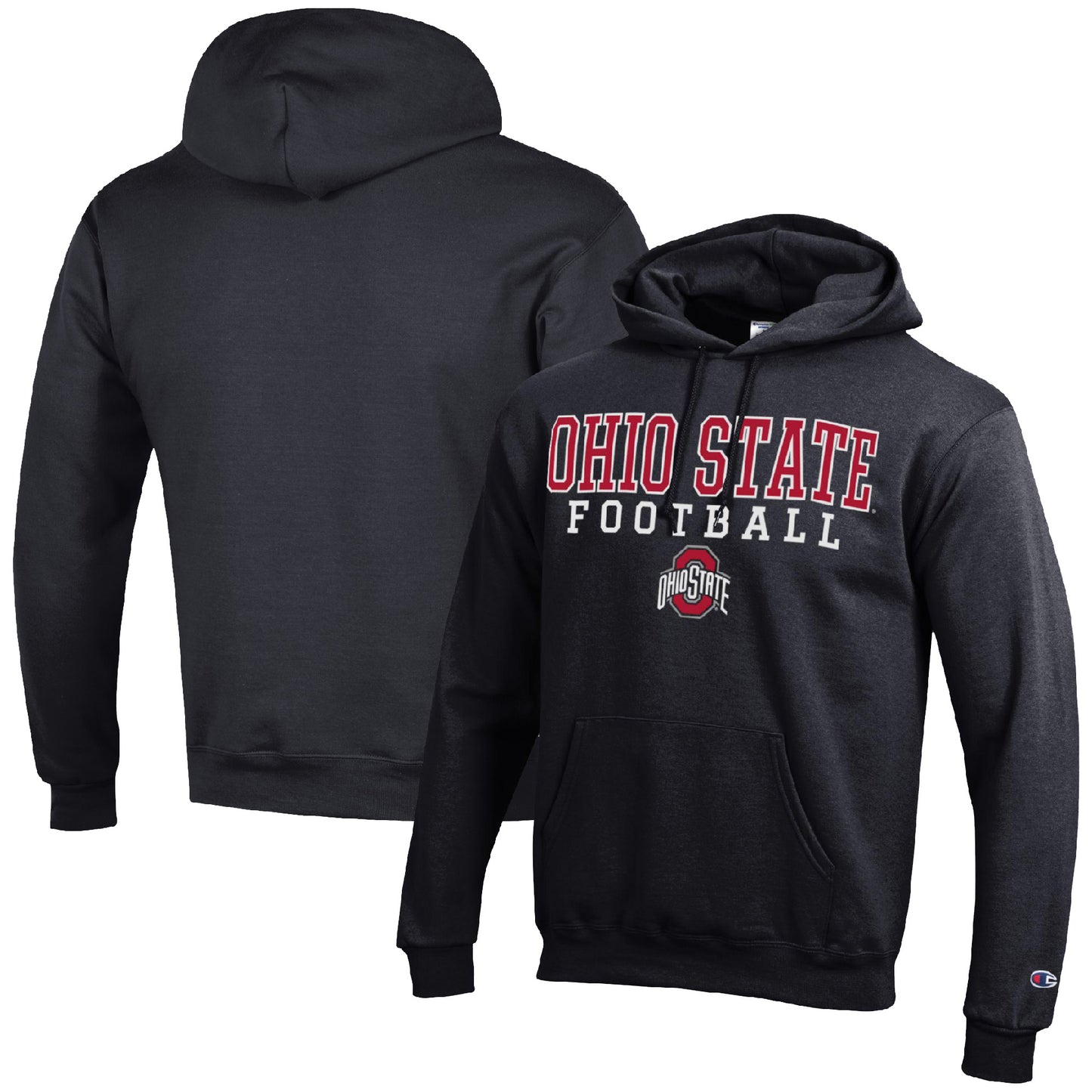 Men's Champion Black Ohio State Buckeyes Football Stack Pullover Hoodie