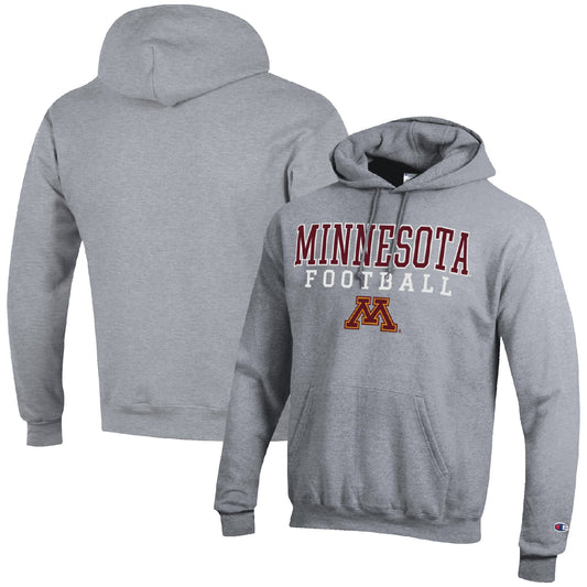 Men's Champion Heather Gray Minnesota Golden Gophers Football Stack Pullover Hoodie