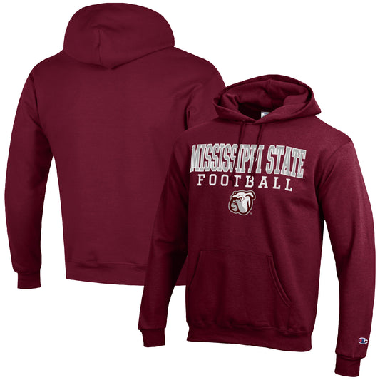 Men's Champion Maroon Mississippi State Bulldogs Football Stack Pullover Hoodie