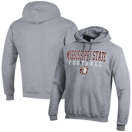Men's Champion Heather Gray Mississippi State Bulldogs Football Stack Pullover Hoodie
