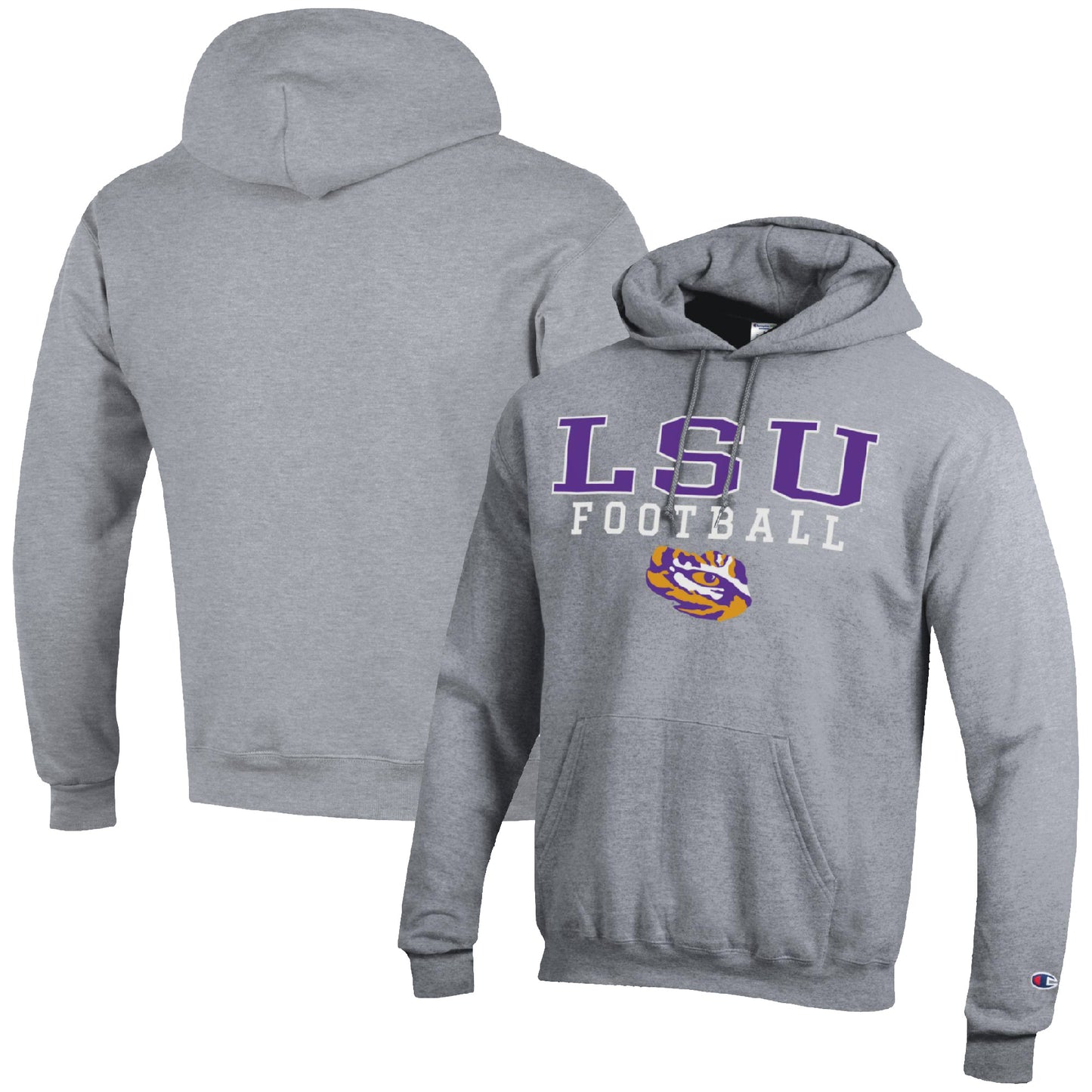 Men's Champion Heather Gray LSU Tigers Football Stack Pullover Hoodie