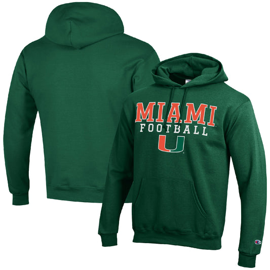 Men's Champion Green Miami Hurricanes Football Stack Pullover Hoodie