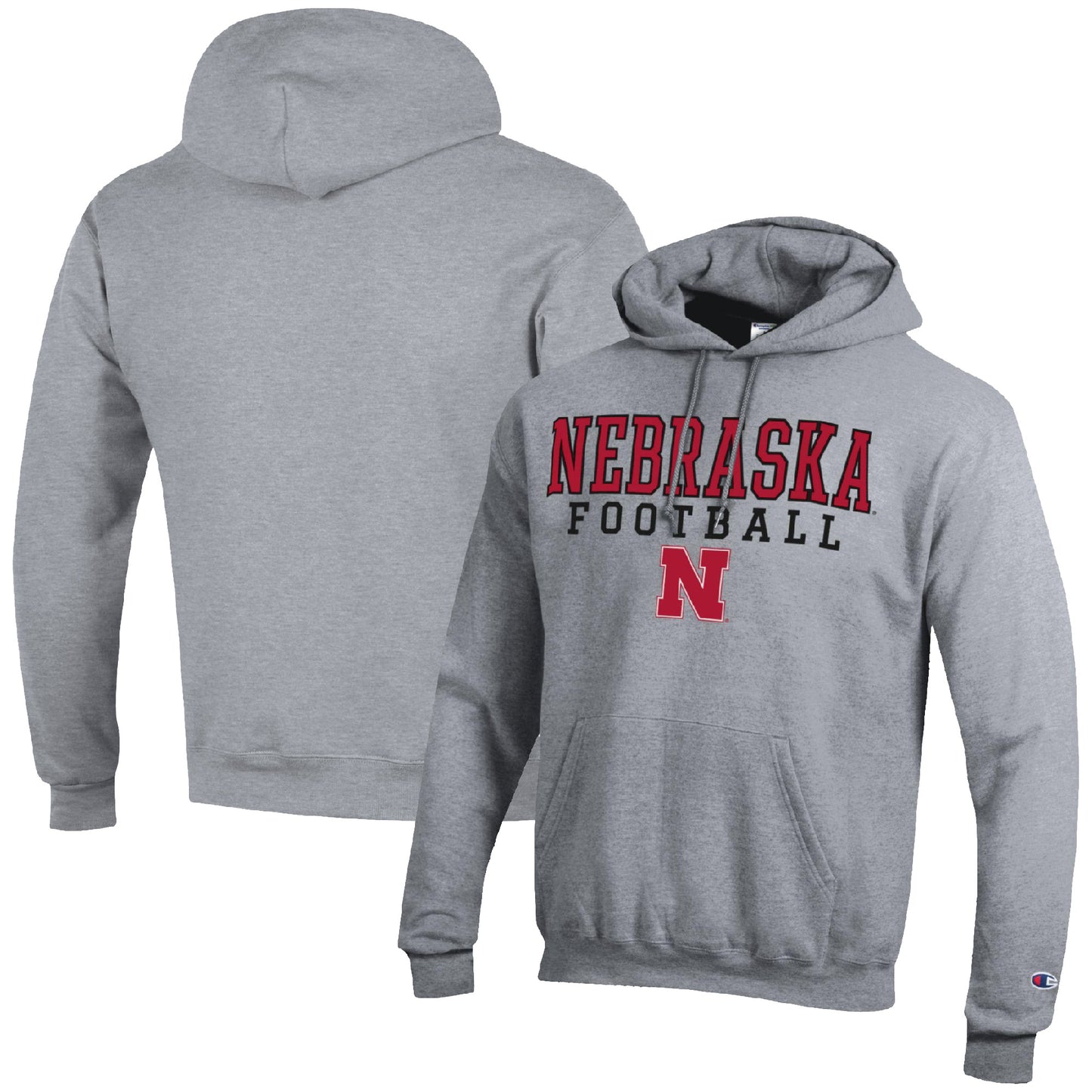 Men's Champion Heather Gray Nebraska Huskers Football Stack Pullover Hoodie