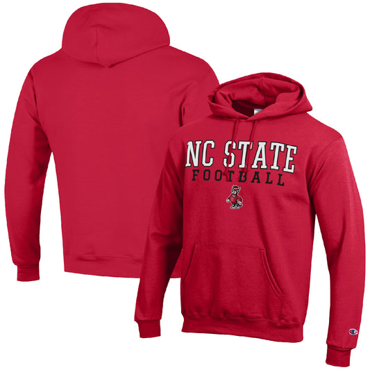 Men's Champion Red NC State Wolfpack Football Stack Pullover Hoodie