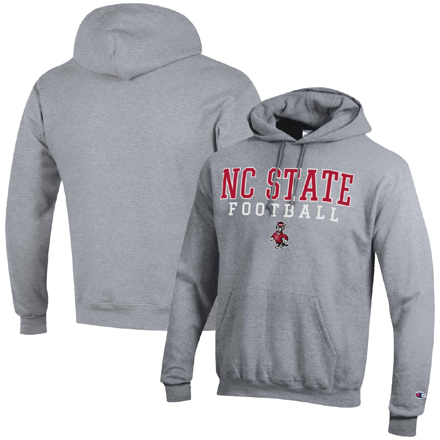 Men's Champion Heather Gray NC State Wolfpack Football Stack Pullover Hoodie