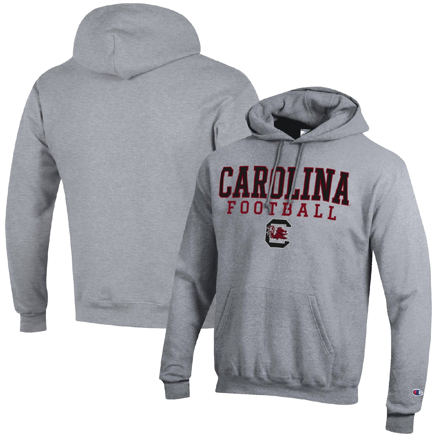 Men's Champion Heather Gray South Carolina Gamecocks Football Stack Pullover Hoodie