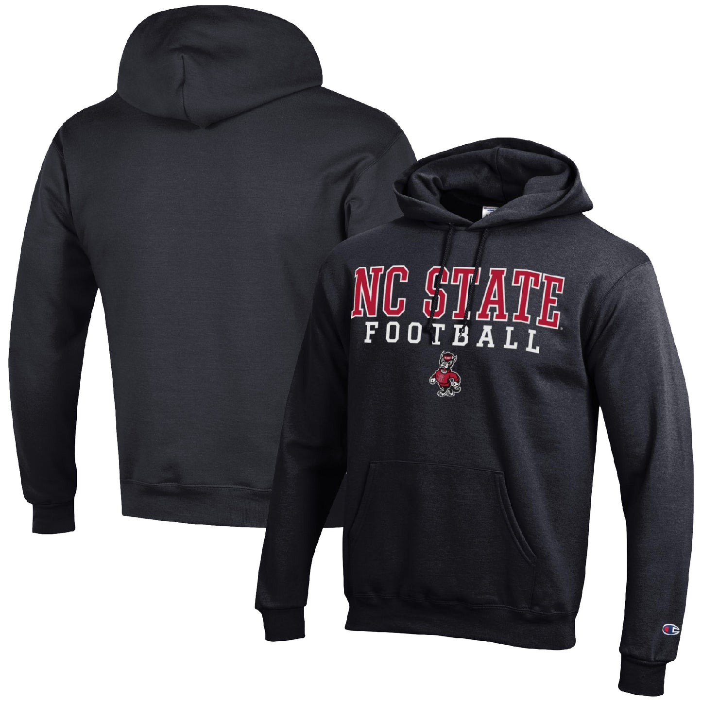 Men's Champion Black NC State Wolfpack Football Stack Pullover Hoodie