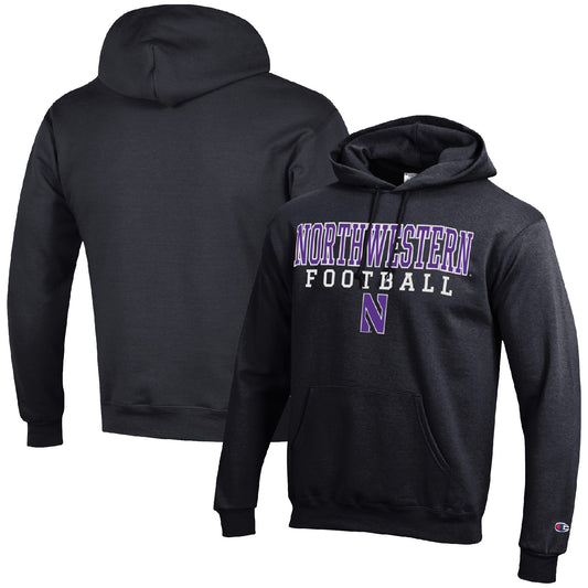 Men's Champion Black Northwestern Wildcats Football Stack Pullover Hoodie