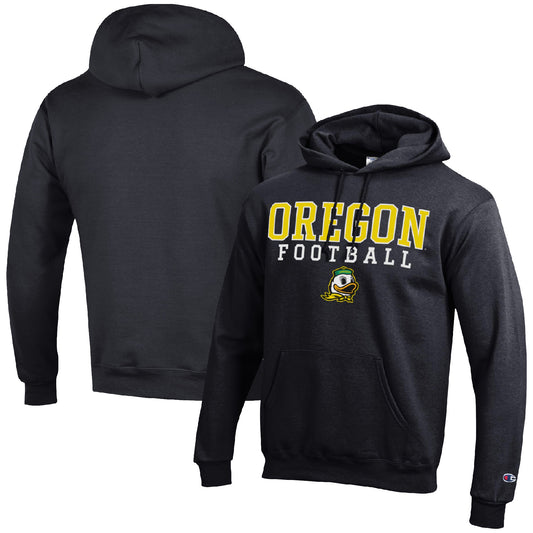 Men's Champion Black Oregon Ducks Football Stack Pullover Hoodie