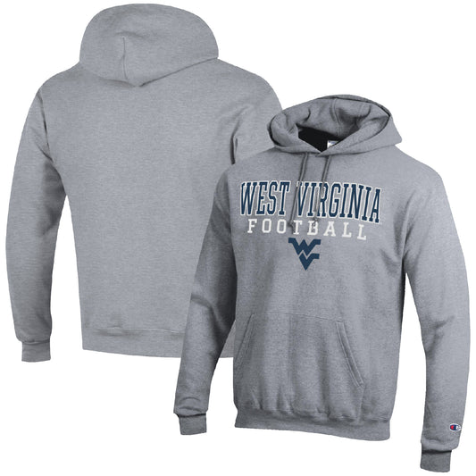 Men's Champion Heather Gray West Virginia Mountaineers Football Stack Pullover Hoodie