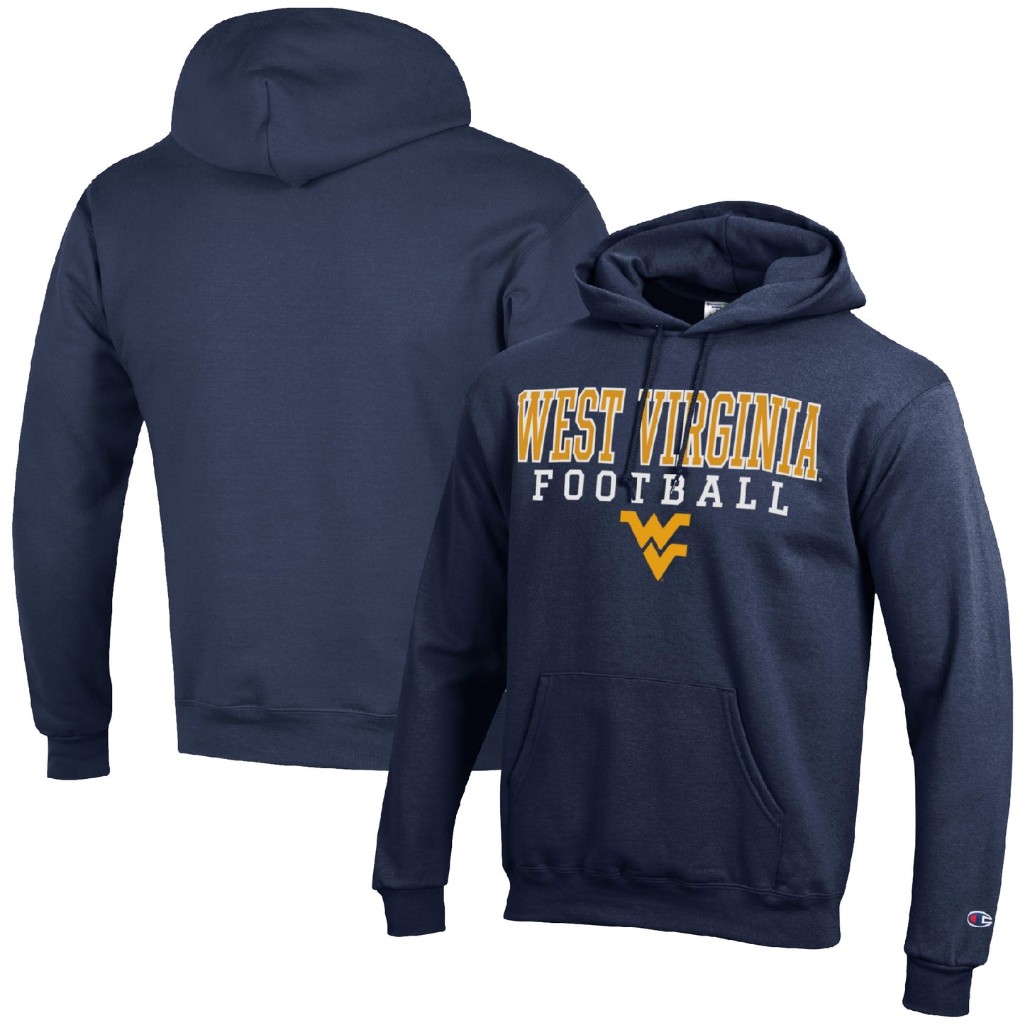 Men's Champion Navy West Virginia Mountaineers Football Stack Pullover Hoodie