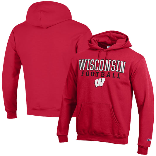 Men's Champion Red Wisconsin Badgers Football Stack Pullover Hoodie