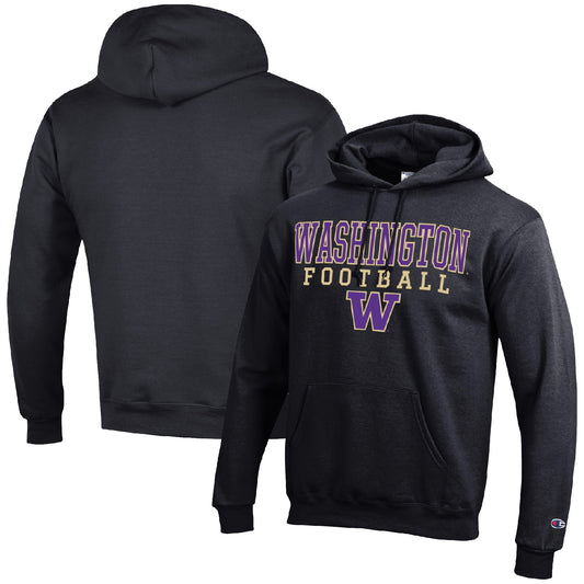 Men's Champion Black Washington Huskies Football Stack Pullover Hoodie