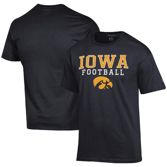 Men's Champion Black Iowa Hawkeyes Football Stack  T-Shirt