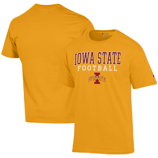 Men's Champion Gold Iowa State Cyclones Football Stack  T-Shirt