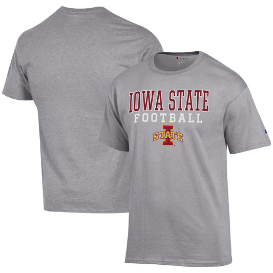 Men's Champion Heather Gray Iowa State Cyclones Football Stack  T-Shirt