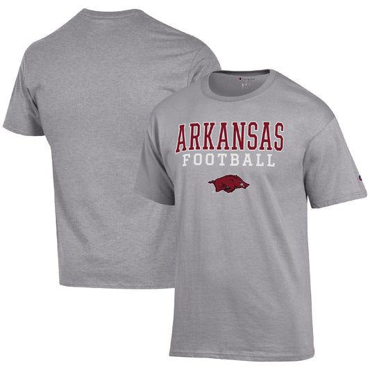 Men's Champion Heather Gray Arkansas Razorbacks Football Stack  T-Shirt