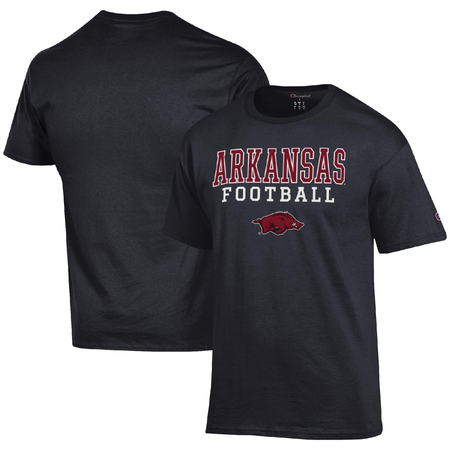 Men's Champion Black Arkansas Razorbacks Football Stack  T-Shirt