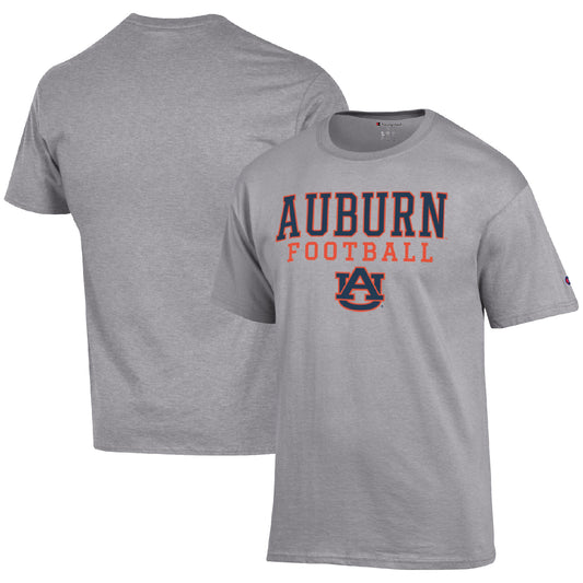 Men's Champion Heather Gray Auburn Tigers Football Stack  T-Shirt