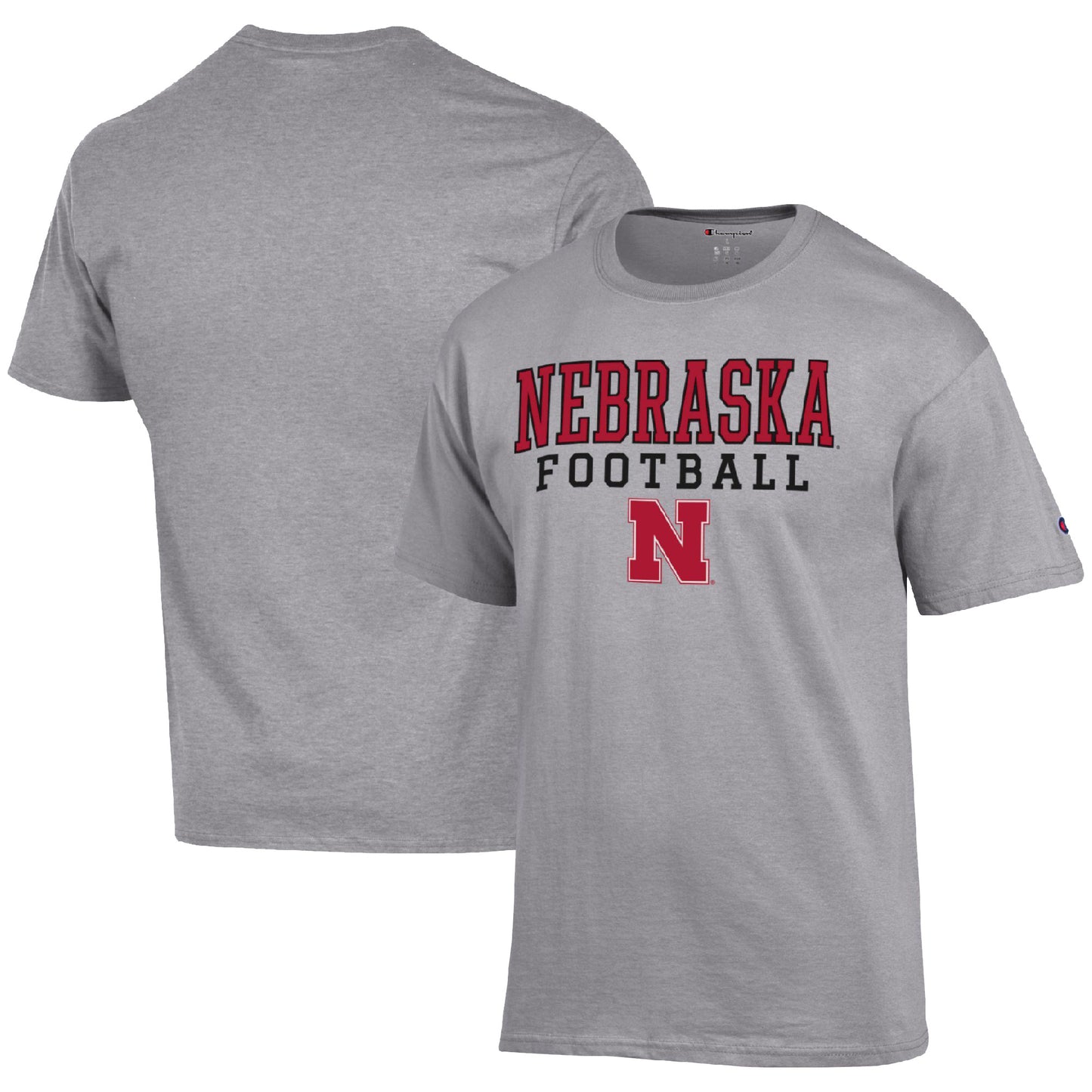 Men's Champion Heather Gray Nebraska Huskers Football Stack  T-Shirt