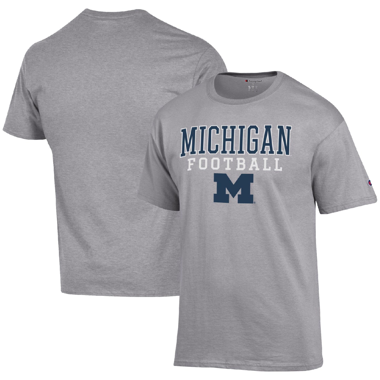 Men's Champion Heather Gray Michigan Wolverines Football Stack  T-Shirt