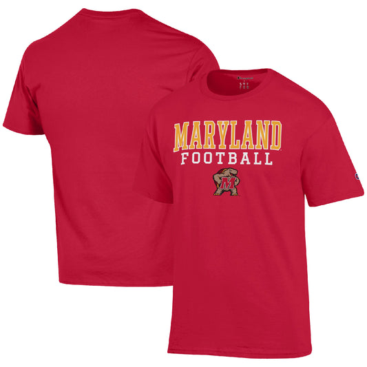 Men's Champion Red Maryland Terrapins Football Stack  T-Shirt