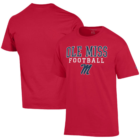 Men's Champion Red Ole Miss Rebels Football Stack  T-Shirt