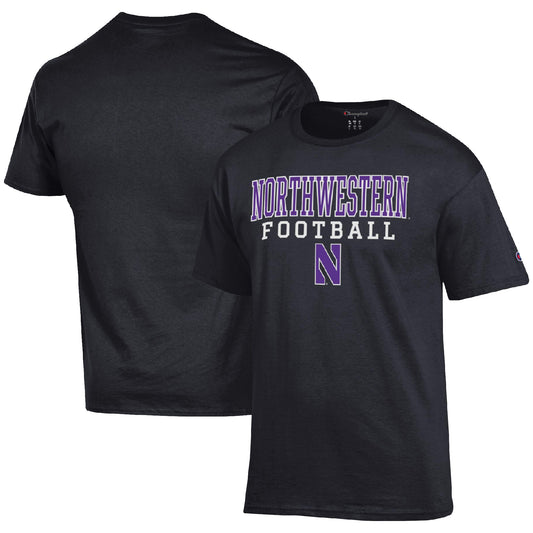 Men's Champion Black Northwestern Wildcats Football Stack  T-Shirt