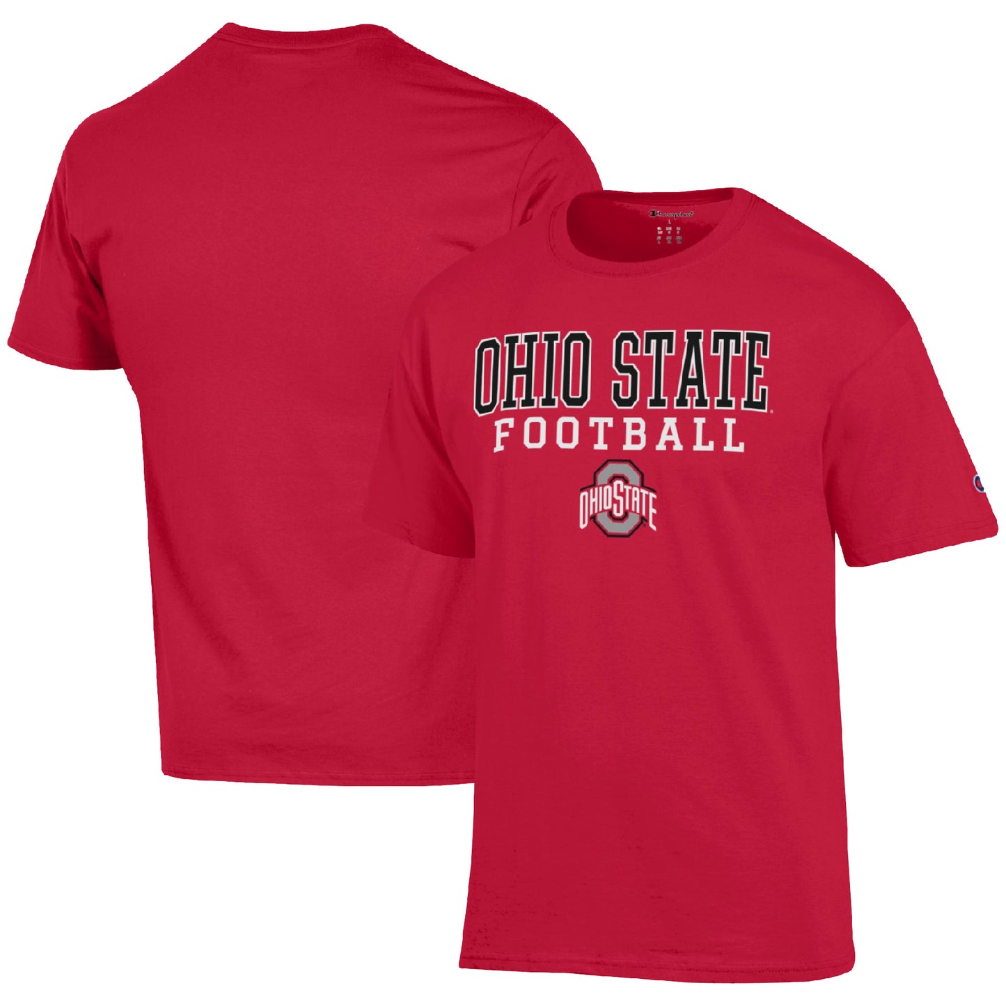 Men's Champion Scarlet Ohio State Buckeyes Football Stack  T-Shirt